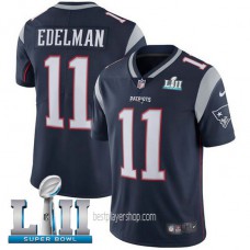 Mens New England Patriots #11 Julian Edelman Authentic Navy Blue Super Bowl Vapor Home Jersey Bestplayer